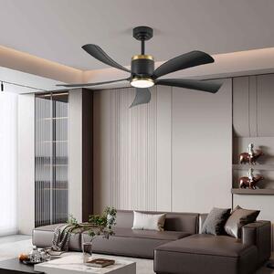 Ventilatore da soffitto ZELURXX con luce a LED, 52 pollici, nero e oro, 6 velocità, telecomando, controllo tramite app, per l'estate e l'inverno