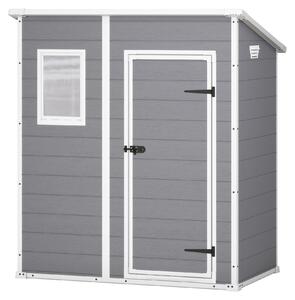 Manor Pent 6x4- Casetta da Giardino 183,50x200,50x111 cm 1 Anta per deposito attrezzi finitura effetto legno graffiato in Resina Grigio