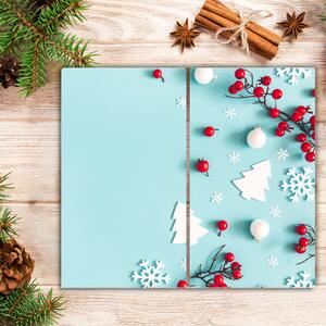 Tagliere in vetro temperato Ornamenti di Natale con fiocchi di neve 60x52 cm