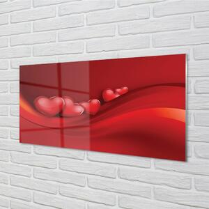 Quadro in vetro Cuori sfondo rosso 100x50 cm