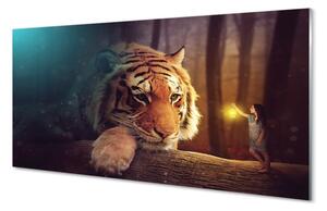 Quadro di vetro Uomo della foresta della tigre 100x50 cm