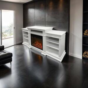 Dmora Camino Elettrico Aramengo 48x179x80.6h cm Bianco, Potenza 900/1800 w Superficie Riscaldabile 30 m2 Italy