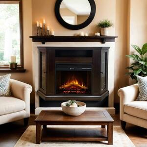 Dmora Camino Elettrico Alonte 78x126x80.5h cm Marrone, Potenza 900/1800 w Superficie Riscaldabile 30 m2 Italy