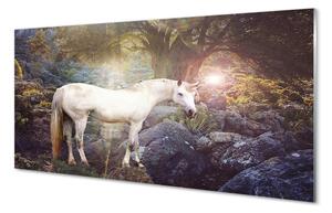 Quadro su vetro Unicorno nella foresta 100x50 cm