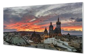 Quadro in vetro Panorama del tramonto di Cracovia 100x50 cm