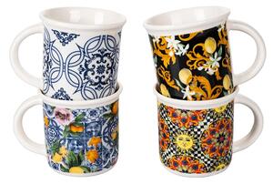 Tazzine da caffè 90 ml con manico in porcellana decorata set 4 pezzi Italian Beauty