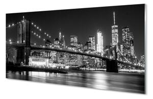 Quadro vetro Ponte grattacieli notte fiume 100x50 cm