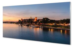 Quadro in vetro Cracovia tramonto del castello sul fiume 100x50 cm