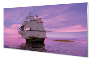 Quadro su vetro Cielo viola nave mare 100x50 cm 2 appendini
