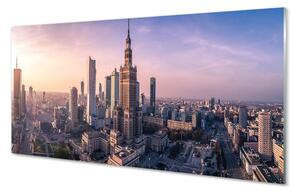 Quadro in vetro Panorama dei grattacieli all'alba di varsavia 100x50 cm