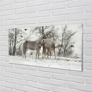 Quadro vetro Foresta di unicorni invernali 100x50 cm