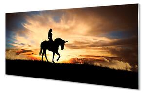 Quadro su vetro Donna su un unicorno al tramonto 100x50 cm 2 appendini