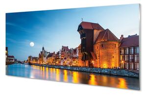 Quadro di vetro Danzica fiume notte centro storico 100x50 cm