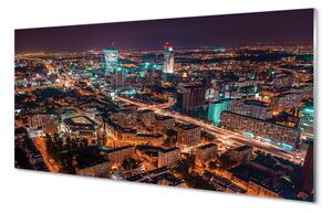 Quadro in vetro Panorama della notte della città di Varsavia 100x50 cm