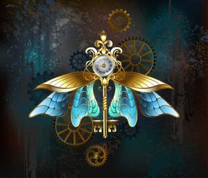 Illustrazione Steampunk key with blue wings, Blackmoon9