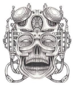 Illustrazione Cyberpunk skull tattoo, Jiewsurreal