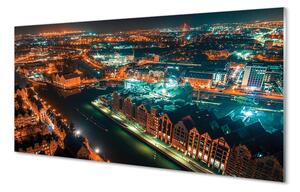 Quadro in vetro Panorama notturno del fiume danzica 100x50 cm