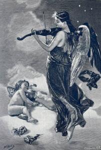 Illustrazione Angel woman with wings plays the, clu