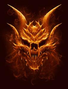 Illustrazione Demon fire skull digital painting, Refluo