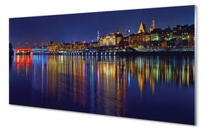 Quadro su vetro Ponte sul fiume varsavia città notturna 100x50 cm 2 appendini