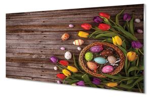 Quadro su vetro Uova tavole tulipani 100x50 cm 2 appendini
