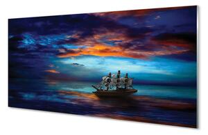 Quadro su vetro Nuvole nave mare sera 100x50 cm 2 appendini