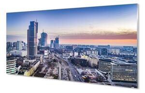 Quadro in vetro Varsavia panorama grattacieli alba 100x50 cm