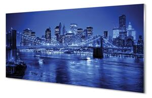 Quadro vetro Panorama ponte grattacieli fiume 100x50 cm