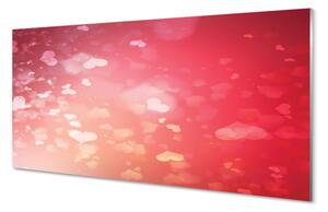 Quadro in vetro Cuori sfondo rosso 100x50 cm