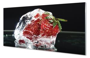 Quadro in vetro Fragola in un cubetto di ghiaccio 100x50 cm