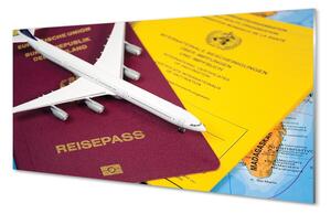 Quadro su vetro Mappa del passaporto aereo 100x50 cm 2 appendini