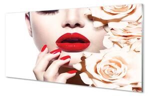 Quadro in vetro Rose donna labbra rosse 100x50 cm