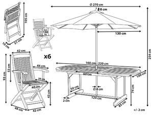 Set da pranzo per esterni in legno di acacia chiaro tavolo da 6 posti con ombrellone sedie pieghevoli design rustico Beliani