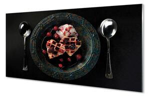 Quadro su vetro acrilico Gelato a cucchiaio per waffles. 100x50 cm 2 appendini