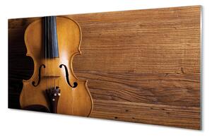 Quadro su vetro acrilico Violino sul legno 100x50 cm 2 appendini