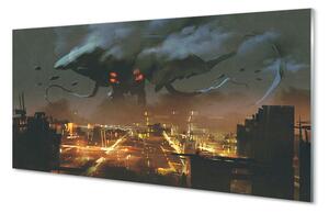 Quadro su vetro acrilico City di notte fumo mostro 100x50 cm 2 appendini
