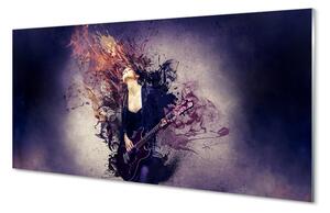 Quadro su vetro acrilico Note di chitarra donna 100x50 cm 2 appendini