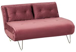 Divano Letto a 2 posti in velluto rosa con gambe in metallo senza braccioli 2 cuscini gambe metallo glamour Beliani