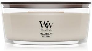 Woodwick Tonka & Almond Milk candela profumata con stoppino in legno 453.6 g