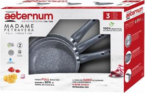 Aeternum Batteria Pentole Induzione 3 Pezzi Antiaderenti in Alluminio Rivestimento Petravera Pro colore Grigio - Madame Petravera 3.0