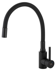 Miscelatore per cucina Laveo NILA, miscelatore per lavello, modello a colonna, con bocchetta flessibile a forma di U, colore nero