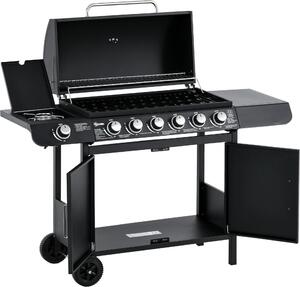 Griglia a gas con 7 bruciatori, inclusa una termometro, griglia per barbecue, griglia portatile, colore nero