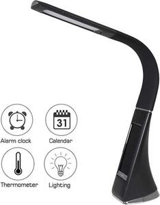 NEW MAJESTIC Lampada da Tavolo LED Design Moderno con Calendario Orario e Sveglia colore Nero - 120407 LL-407