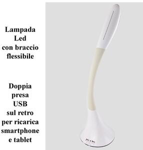 NEW MAJESTIC Lampada da Tavolo LED Design Moderno con Calendario Orario e Sveglia colore Bianco - LL-406