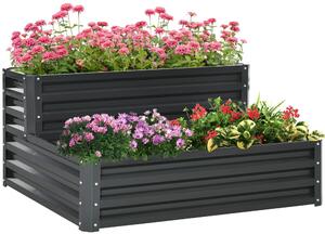 VivaGarden Letto per Orto a 2 Livelli in Acciaio con Fondo Aperto 120x101x58cm Grigio Scuro