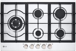 Lg Piano Cottura 5 Fuochi a Gas Larghezza 75 cm (1 Bruciatore Tripla Corona) Griglie in Ghisa colore Acciaio Inox - CBGZ3016S