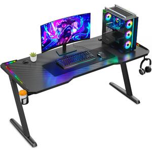 Avalo Scrivania da Gaming - 140x60x73 CM - Scrivania da Gioco con Illuminazione LED - Tavolo - Nero
