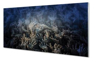 Quadro su vetro acrilico Mani Luce blu 100x50 cm 2 appendini