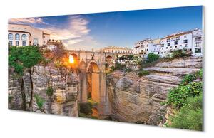 Quadro su vetro acrilico Sunset del ponte della Spagna 100x50 cm 2 appendini