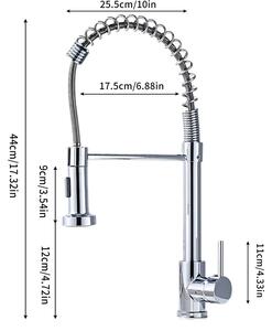 Miscelatore per cucina - Miscelatore estraibile per lavello - Doccetta estraibile con rotazione a 360° - 2 tipi di getto - Miscelatore monocomando in ottone massiccio - Finitura in nichel spazzolato - Argento